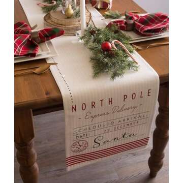 DII 14x108 Reversible Cotton Table Runner, Santa's Workshop - Perfect for Dinner Parties, Christmas, Holidays, or Everyday use
