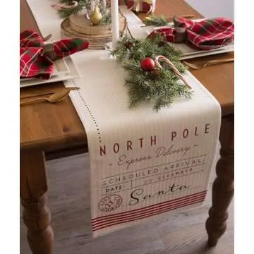 DII 14x108 Reversible Cotton Table Runner, Santa's Workshop - Perfect for Dinner Parties, Christmas, Holidays, or Everyday use