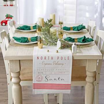 DII 14x108 Reversible Cotton Table Runner, Santa's Workshop - Perfect for Dinner Parties, Christmas, Holidays, or Everyday use