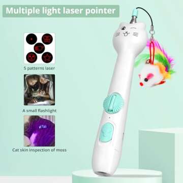 Cat Toy, 2in1 Red Light and Feather, Rechargeable, Long Range 5 Modes, Interactive Kitten Toy for Indoor Cat and Dog
