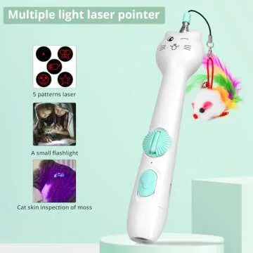 Cat Toy, 2in1 Red Light and Feather, Rechargeable, Long Range 5 Modes, Interactive Kitten Toy for Indoor Cat and Dog