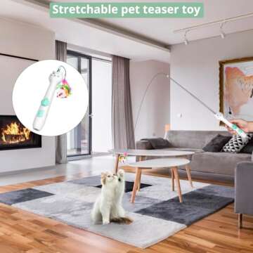 Cat Toy, 2in1 Red Light and Feather, Rechargeable, Long Range 5 Modes, Interactive Kitten Toy for Indoor Cat and Dog
