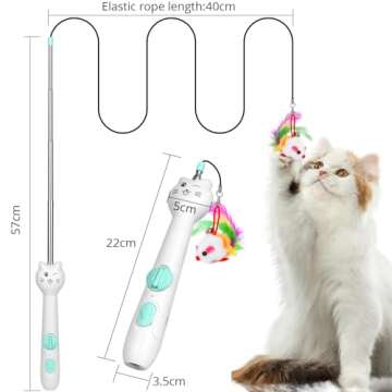 Cat Toy, 2in1 Red Light and Feather, Rechargeable, Long Range 5 Modes, Interactive Kitten Toy for Indoor Cat and Dog