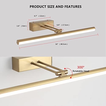 HOWMZON 350LM Wireless Brass Picture Light with Remote