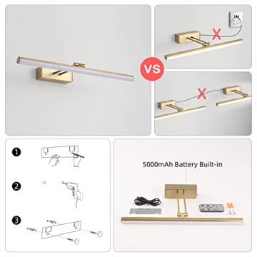 HOWMZON 350LM Wireless Brass Picture Light with Remote