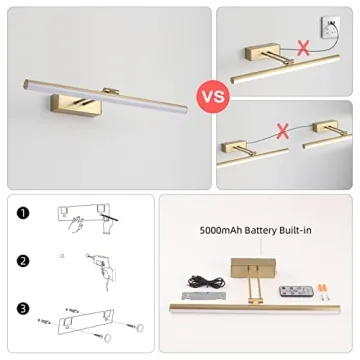 HOWMZON 350LM Wireless Brass Picture Light with Remote