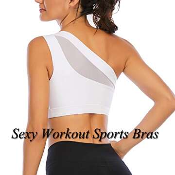 LYZ One Shoulder Sports Bra for Women One Strap Sports Bra Removable Padded Sports Bra with Hollow Out Design White