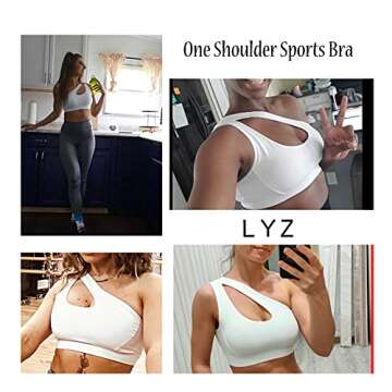 LYZ One Shoulder Sports Bra for Women One Strap Sports Bra Removable Padded Sports Bra with Hollow Out Design White