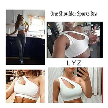 LYZ One Shoulder Sports Bra for Women One Strap Sports Bra Removable Padded Sports Bra with Hollow Out Design White