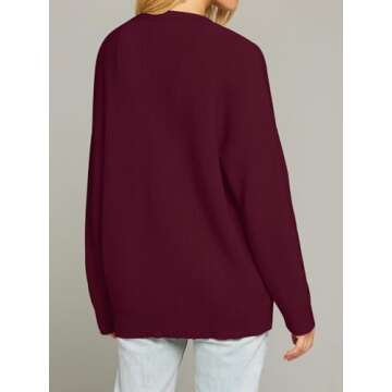 MEROKEETY Women's Cardigan Sweaters 2024 Fall Open Front Oversized Button V Neck Loose Soft Knit Outwear, Burgundy, S