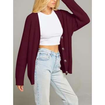 MEROKEETY Women's Cardigan Sweaters 2024 Fall Open Front Oversized Button V Neck Loose Soft Knit Outwear, Burgundy, S
