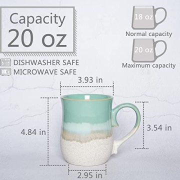 Bosmarlin Large Ceramic Coffee Mug, 20 Oz, Big Tea Cup for Office and Home, Dishwasher and Microwave Safe(20 Oz, Mint Green)