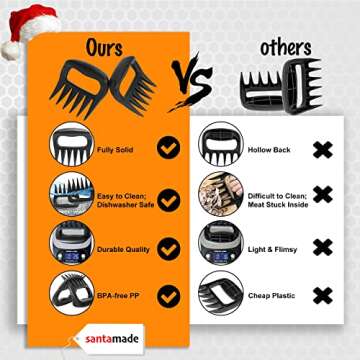 SANTAMADE Meat Claws for Shredding, Solid Heavy Duty Chicken Shredder Tool Bear Claws - Funny Smoker Accessories for BBQ Grilling Gifts for Men Dad - One Pair