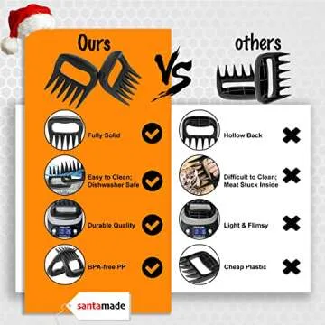 SANTAMADE Meat Claws for Shredding, Solid Heavy Duty Chicken Shredder Tool Bear Claws - Funny Smoker Accessories for BBQ Grilling Gifts for Men Dad - One Pair
