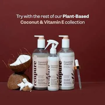 Renpure Plant Based Coconut and Vitamin E Moisturize and Replenish Shampoo - Ideal for Lifeless Hair - Leaves Hair Silky and Smooth - Rids Hair of Grime - Recyclable, Pump Bottle Design - 24 fl oz