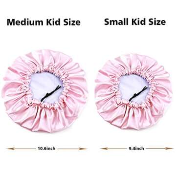 ELIHAIR Kids Satin Bonnet Sleeping Cap for Natural Hair Teens Toddler Child Baby Adjustable Satin Cap for Night Sleeping Reversible Double Layer Pink/Purple