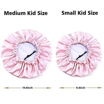 ELIHAIR Kids Satin Bonnet Sleeping Cap for Natural Hair Teens Toddler Child Baby Adjustable Satin Cap for Night Sleeping Reversible Double Layer Pink/Purple