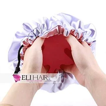 ELIHAIR Kids Satin Bonnet Sleeping Cap for Natural Hair Teens Toddler Child Baby Adjustable Satin Cap for Night Sleeping Reversible Double Layer Pink/Purple
