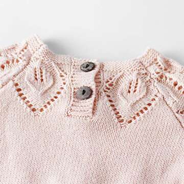 Newborn Baby Girls Cute Knit Strap Romper Leaves Pattern Jumpsuit Bodysuit (66/Fit 6 months, Pink)
