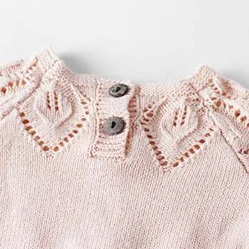 Newborn Baby Girls Cute Knit Strap Romper Leaves Pattern Jumpsuit Bodysuit (66/Fit 6 months, Pink)