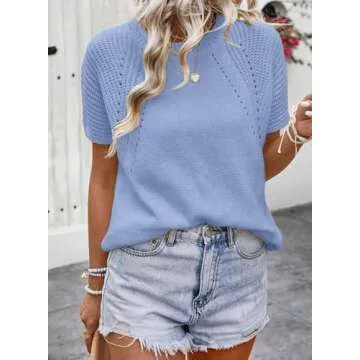 Dokotoo Womens Tops Dressy Casual Short Sleeve Summer Shirts for Women 2025 Loose Fit Knit Crew Neck...