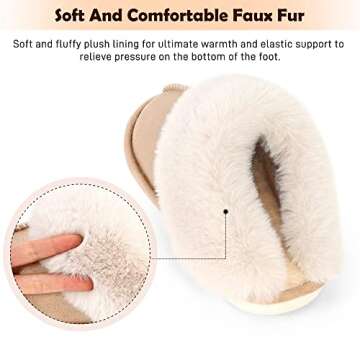 JANERIW Womens Slippers Cozy Warm Winter Slip On House Shoes Fluffy Soft Memory Foam Comfy Faux Fur Plush Anti-Skid Indoor/Outdoor(khaki)