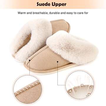 JANERIW Womens Slippers Cozy Warm Winter Slip On House Shoes Fluffy Soft Memory Foam Comfy Faux Fur Plush Anti-Skid Indoor/Outdoor(khaki)