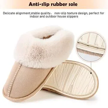 JANERIW Womens Slippers Cozy Warm Winter Slip On House Shoes Fluffy Soft Memory Foam Comfy Faux Fur Plush Anti-Skid Indoor/Outdoor(khaki)