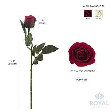 Royal Imports Artificial Silk Rose Velvet Flower for Bouquets, Weddings, Valentines, Wreaths, Crafts, Single Stem (1 Dozen) 15" Long, Red