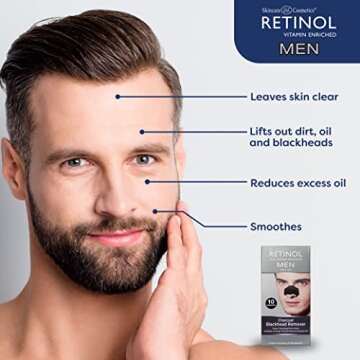 Retinol Men’s Charcoal Blackhead Remover – The Original Anti-Aging Peel-Off Cleansing Pore Strips – Unclogs Pores & Lifts Out Deep-Down Dirt, Oil & Blackheads In Just 10 Minutes