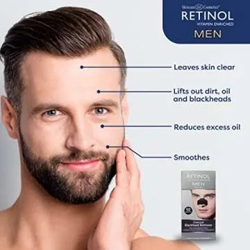 Retinol Men’s Charcoal Blackhead Remover – The Original Anti-Aging Peel-Off Cleansing Pore Strips – Unclogs Pores & Lifts Out Deep-Down Dirt, Oil & Blackheads In Just 10 Minutes