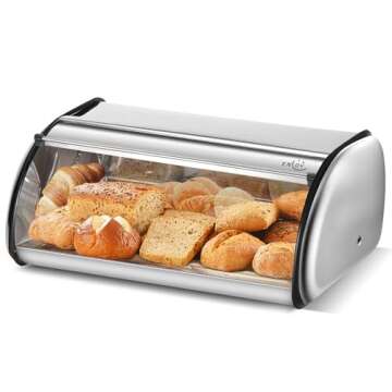 ENLOY Bread Box for Kitchen Counter, Stainless Steel Roll Top Bread Bin, Sliver Bread Storage Holder with Lid, Large Capacity Bread Keeper, 17 x 11 x 7 Inches
