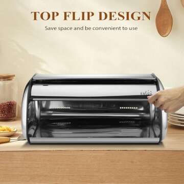 ENLOY Bread Box for Kitchen Counter, Stainless Steel Roll Top Bread Bin, Sliver Bread Storage Holder with Lid, Large Capacity Bread Keeper, 17 x 11 x 7 Inches