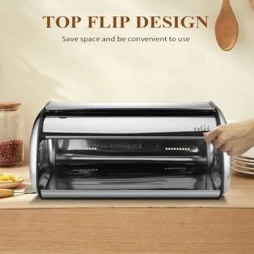 ENLOY Bread Box for Kitchen Counter, Stainless Steel Roll Top Bread Bin, Sliver Bread Storage Holder with Lid, Large Capacity Bread Keeper, 17 x 11 x 7 Inches