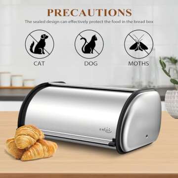 ENLOY Bread Box for Kitchen Counter, Stainless Steel Roll Top Bread Bin, Sliver Bread Storage Holder with Lid, Large Capacity Bread Keeper, 17 x 11 x 7 Inches