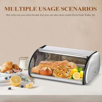 ENLOY Bread Box for Kitchen Counter, Stainless Steel Roll Top Bread Bin, Sliver Bread Storage Holder with Lid, Large Capacity Bread Keeper, 17 x 11 x 7 Inches