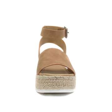 Soda Topic Open Toe Buckle Ankle Strap Espadrilles Flatform Wedge Casual Sandal (Tan, us_footwear_size_system, adult, numeric, medium, 8)