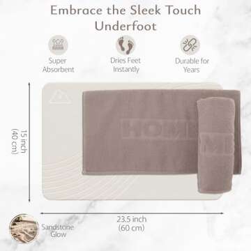 Monto Home Decor Stone Bath Mat – Non Slip, Super Absorbent Diatomaceous Earth for Shower Quick Dr...