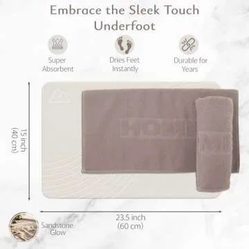 Monto Home Decor Stone Bath Mat – Non Slip, Super Absorbent Diatomaceous Earth for Shower Quick Dr...