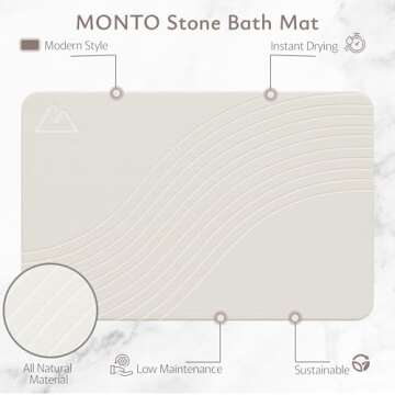 Monto Home Decor Stone Bath Mat – Non Slip, Super Absorbent Diatomaceous Earth for Shower Quick Drying Bathroom Floor Mat, Natural and Easy to Clean (Sandstone Glow)