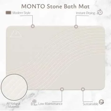 Monto Home Decor Stone Bath Mat – Non Slip, Super Absorbent Diatomaceous Earth for Shower Quick Drying Bathroom Floor Mat, Natural and Easy to Clean (Sandstone Glow)