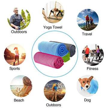 Amgico 4 Packs Cooling Towels, Sweat Towel for Hot Weather Cold Breathable Soft Lightweight Chilly Face & Neck Rags for Sport, Gym, Beach, Camping, Hiking, Workout, Travel