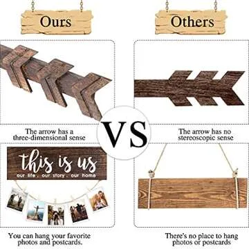 AerWo 4pcs Farmhouse Rustic Wall Decor Signs, This is Us Wooden Wall Art Sign, Together Hanging Wooden Sign and 2pcs Wood Arrow Signs for Housewarming Gift Home Decor Living Room Bedroom Wall Decor