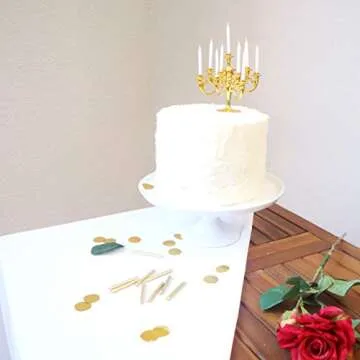 Luxury Candelabra Birthday Candles, Special Cake Candles, Party and Event Unique Candle, Cake Topper with 9 Candles, Cake Candle Holders, Cake Decorations, Romantic Propose Candles (Metallic Gold)