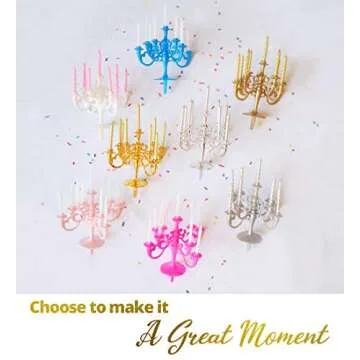 Luxury Candelabra Birthday Candles, Special Cake Candles, Party and Event Unique Candle, Cake Topper with 9 Candles, Cake Candle Holders, Cake Decorations, Romantic Propose Candles (Metallic Gold)