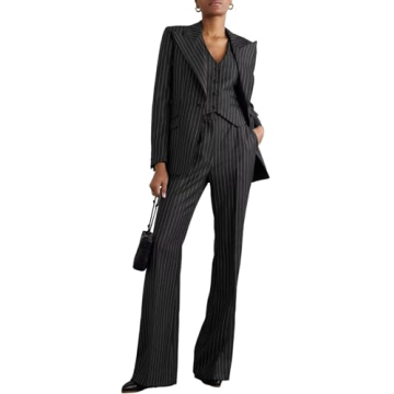 Elegant Women’s 3-Piece Stripe Office Suit - Dark Grey & Stylish