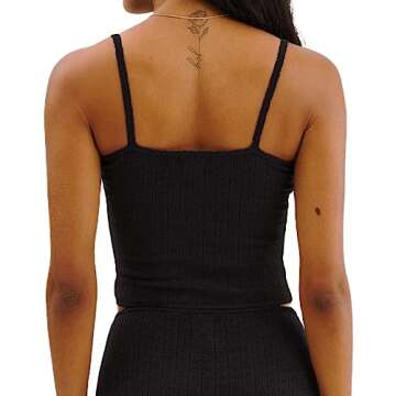 RUEWEY Women Floral Pajama Set Spaghetti Strap Lace Cami Crop Tops and Shorts Knit Lounge Set 2 Piece Outfits (B-Black, M)