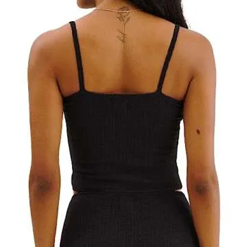 RUEWEY Women Floral Pajama Set Spaghetti Strap Lace Cami Crop Tops and Shorts Knit Lounge Set 2 Piece Outfits (B-Black, M)