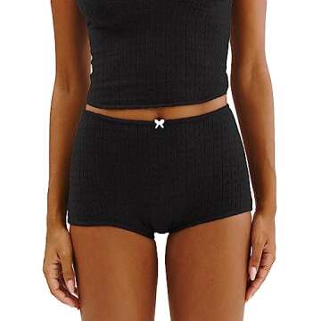 RUEWEY Women Floral Pajama Set Spaghetti Strap Lace Cami Crop Tops and Shorts Knit Lounge Set 2 Piece Outfits (B-Black, M)