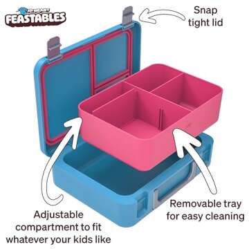 Mr. Beast Feastables Adjustable Bento Lunchbox- BPA Free, Snap Tight Lid, Removable Tray, Microwave ...